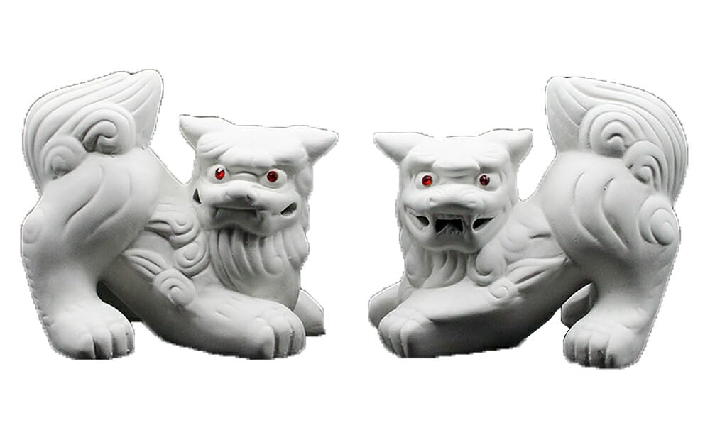 Amazon.co.jp: 寝そべりシーサー 魔除け 赤眼 寝そべり 白シーサー 1対